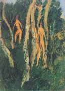 Ernst Ludwig Kirchner Drei Akte unter Baumen oil painting